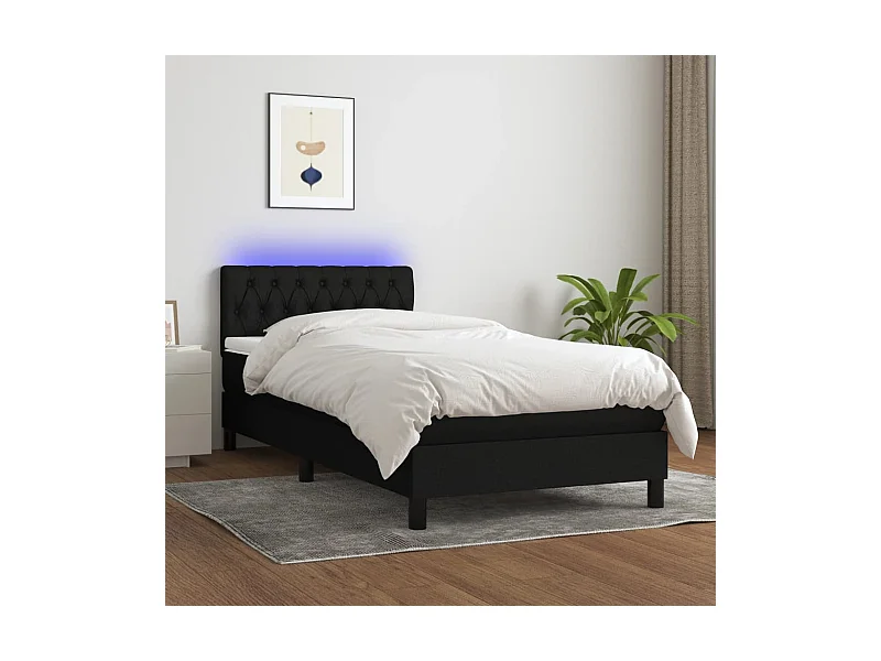 LED-Boxspringbett mit Matratze,Bett für Schlafzimmer Schwarz 90x190 cm Stoff -CFW23376