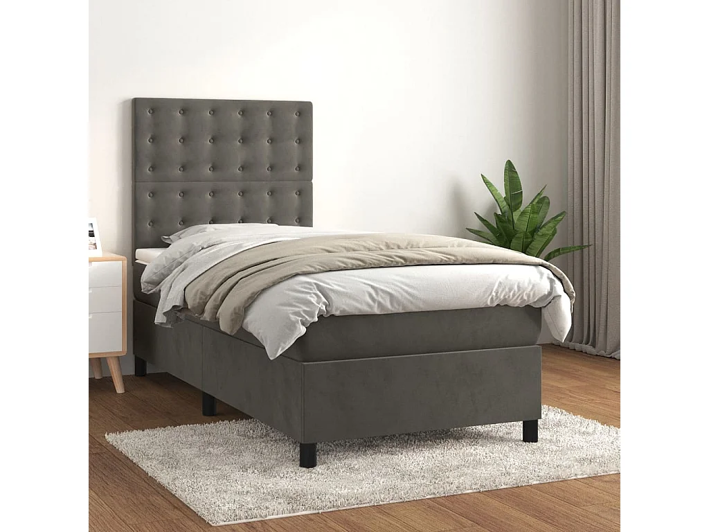 Ensemble complet boxspring - 100x200 cm + sommier tapissier + matelas Gris foncé SRGW78540