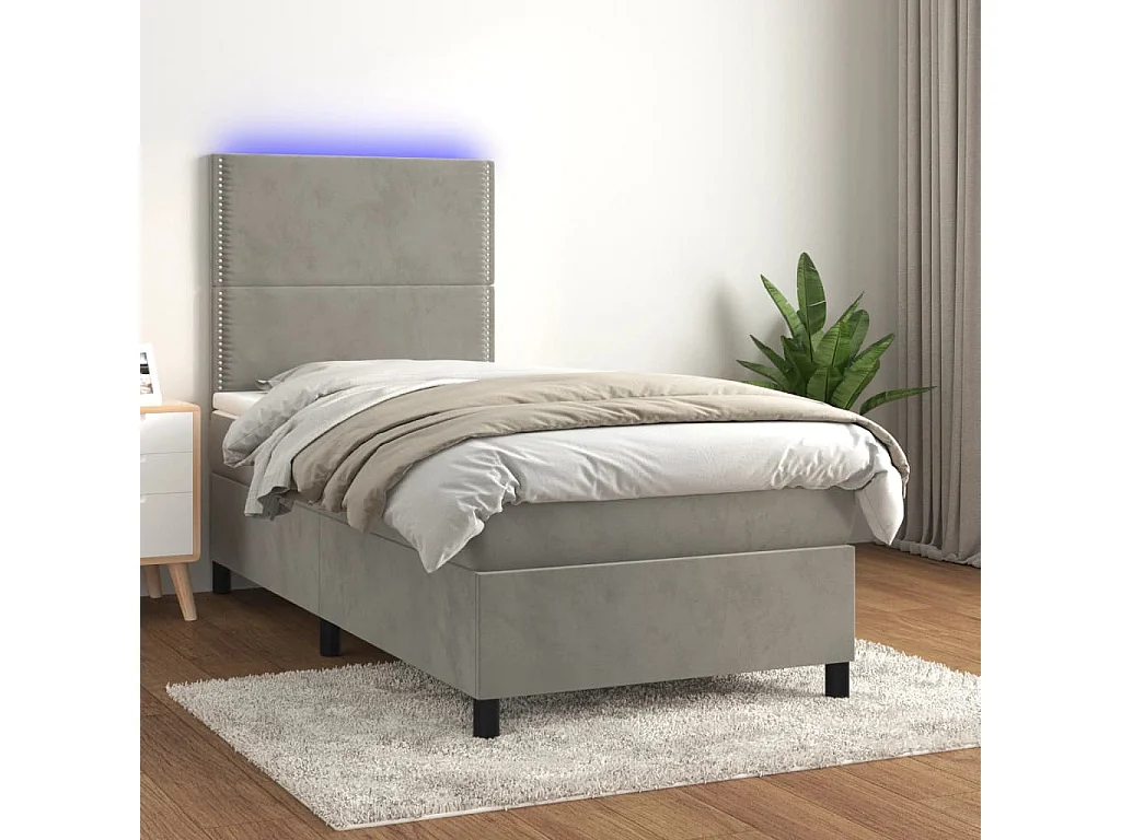 Ensemble complet boxspring - 100x200 cm + sommier à lattes de lit+ matelas + LED Gris clair SRGW12912