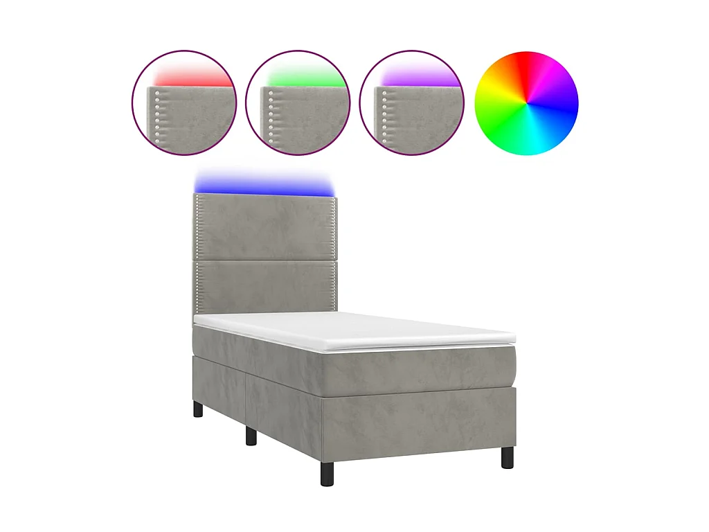 Cama continental c/ colchão/LED 100x200 cm veludo cinzento-claro PT166564