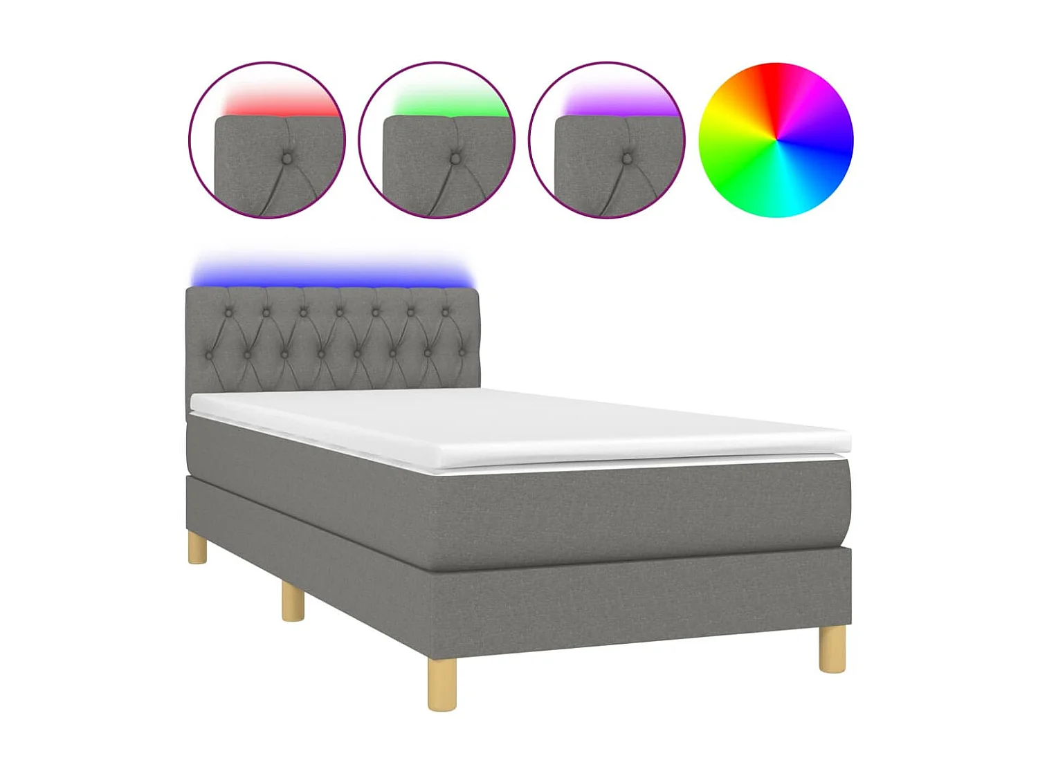 Conjunto Boxspring - 90x200 cm + Somieres + colchón + LED tela gris oscuro ES43807