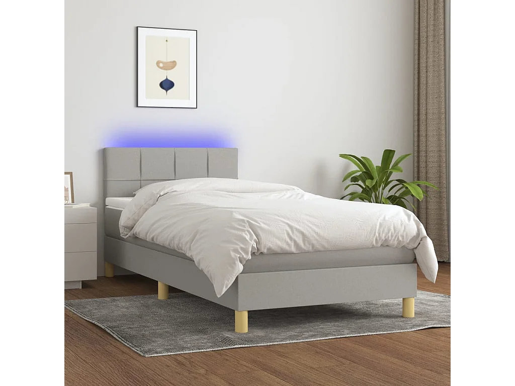Conjunto Boxspring - 100x200 cm + Somieres + colchón tela y LED gris claro ES43087