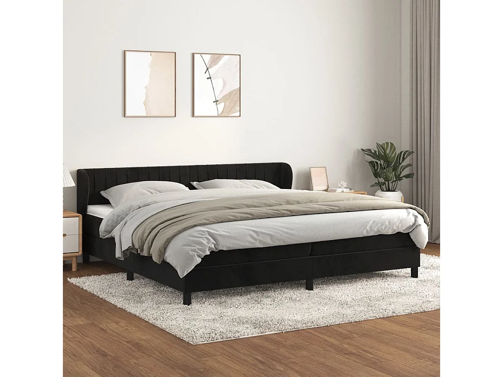 Ensemble complet boxspring - 200x200 cm + sommier tapissier + matelas Noir Velours SRGW84780