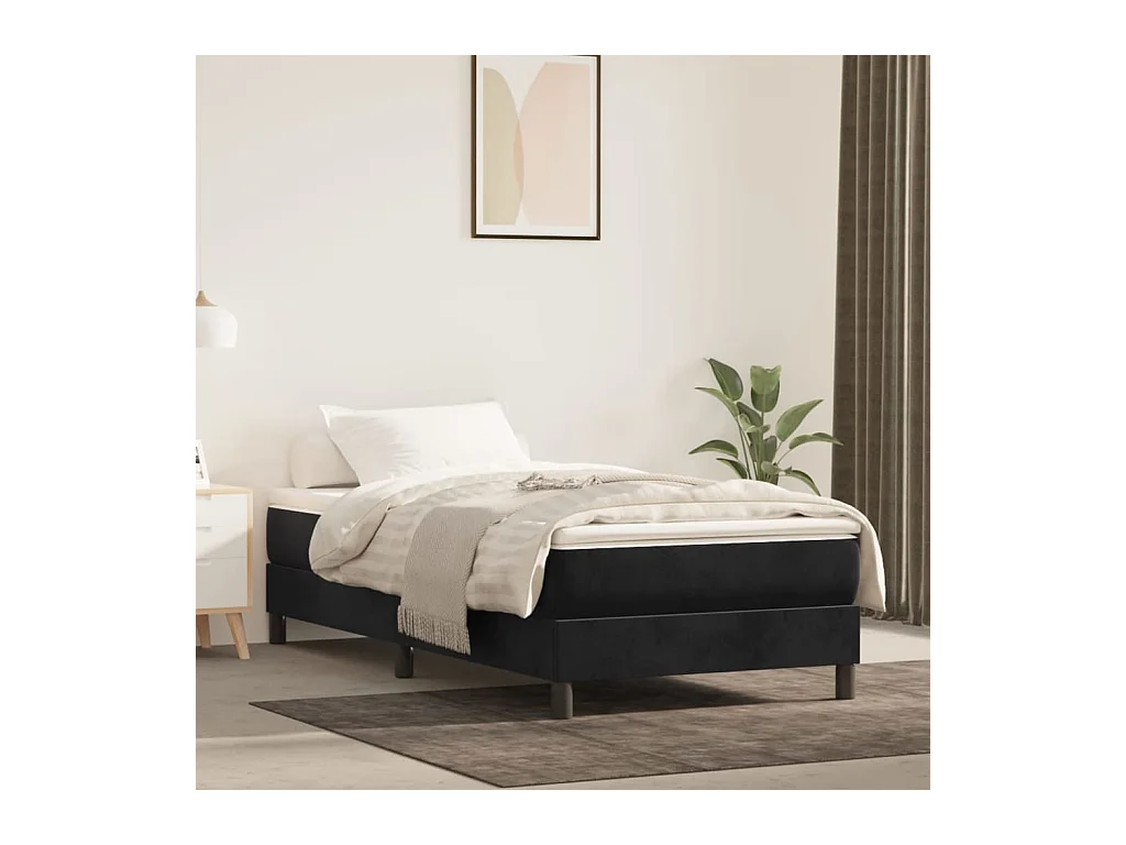 Ensemble complet boxspring - 90x200 cm + sommier tapissier + matelas Noir Velours SRGW57387