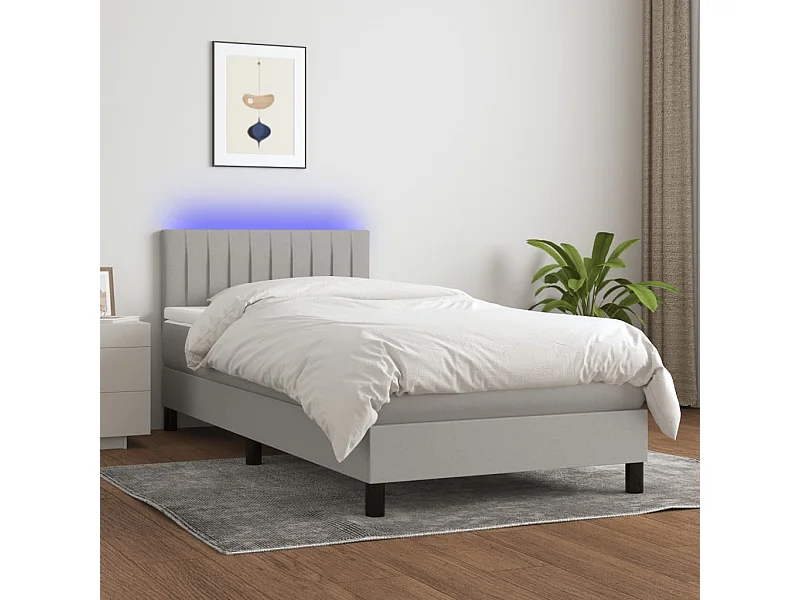 Cama continental c/ colchão e LED 90x200 cm tecido cinza-claro PT850585