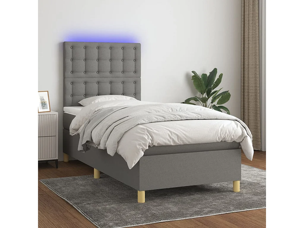LED-Boxspringbett mit Matratze,Bett für Schlafzimmer Dunkelgrau 100x200 cm Stoff -CFW56146