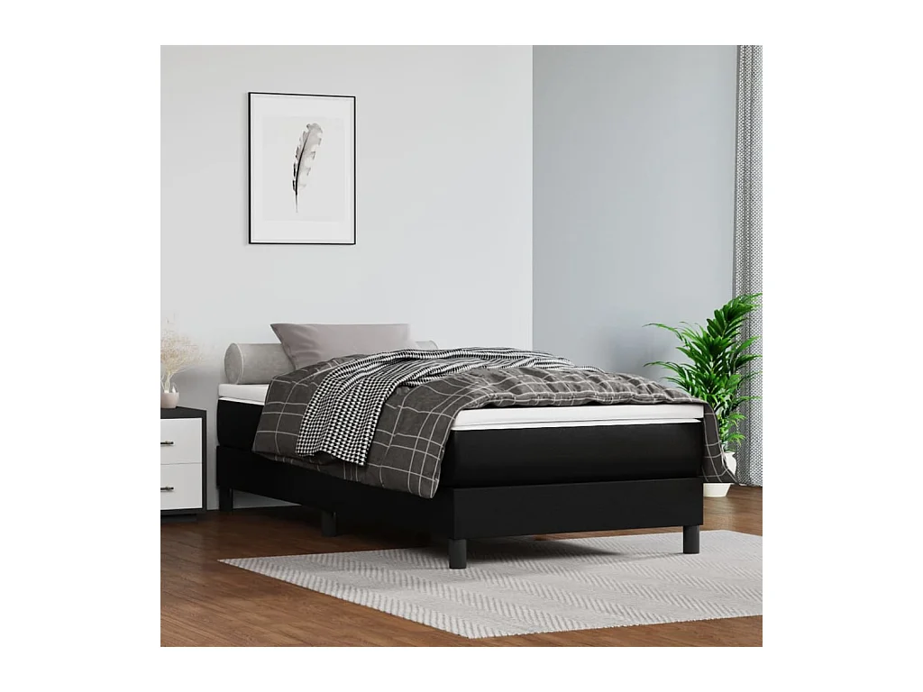 Ensemble complet boxspring - 90x200 cm + sommier tapissier + matelas Noir Similicuir SRGW51652
