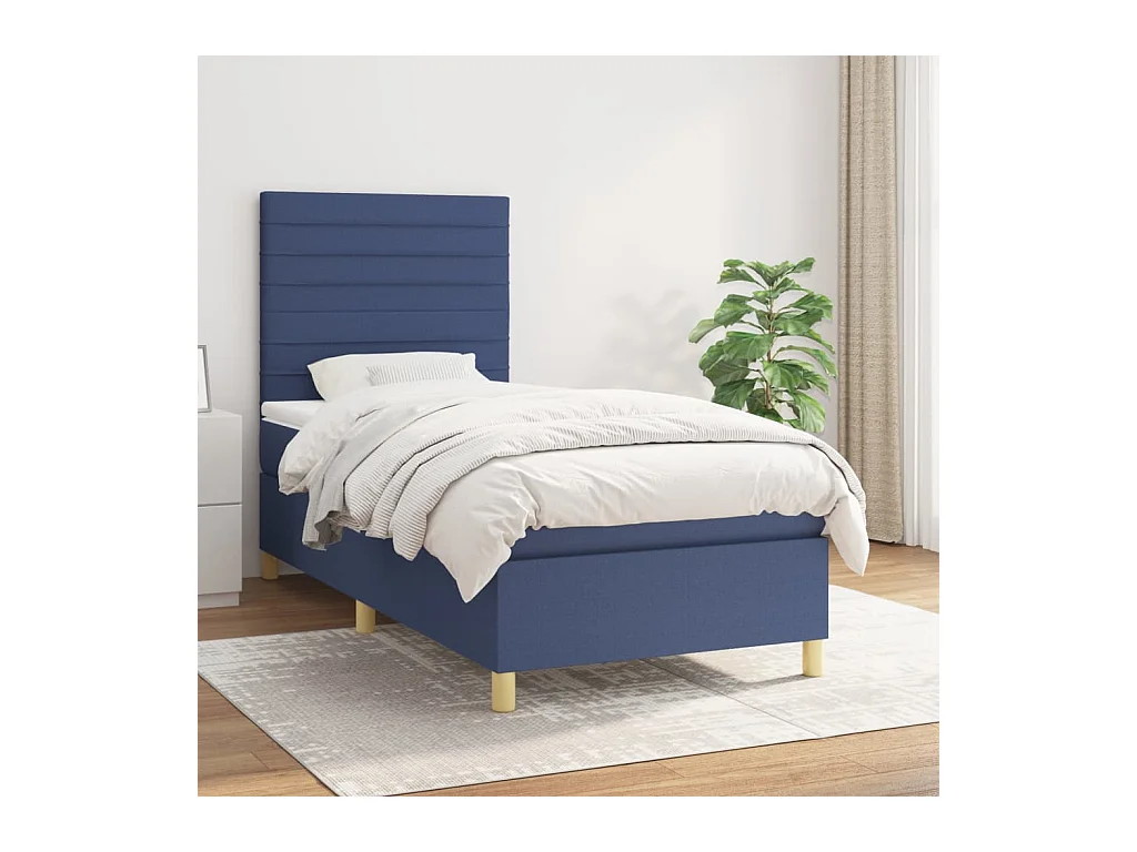 Cama continental com molas+ colchão 80x200 cm tecido azul PT585685