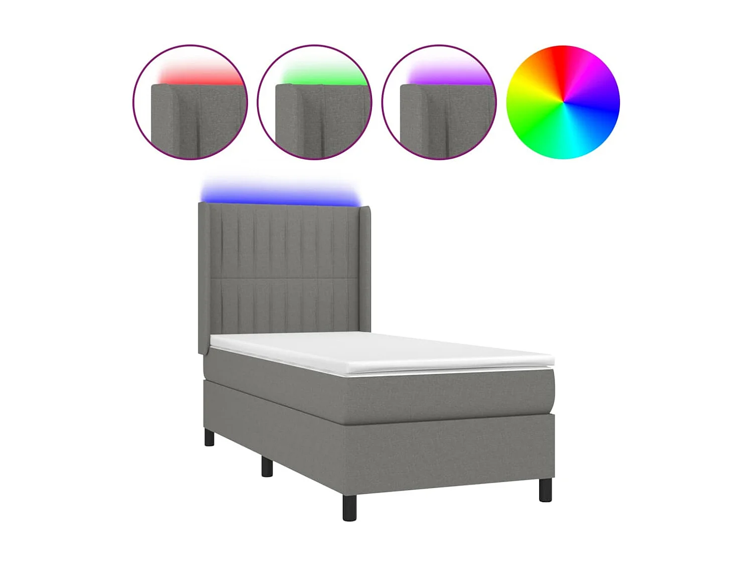 Conjunto Boxspring - 80x200 cm + Somieres + colchón + luces LED tela gris oscuro ES43372
