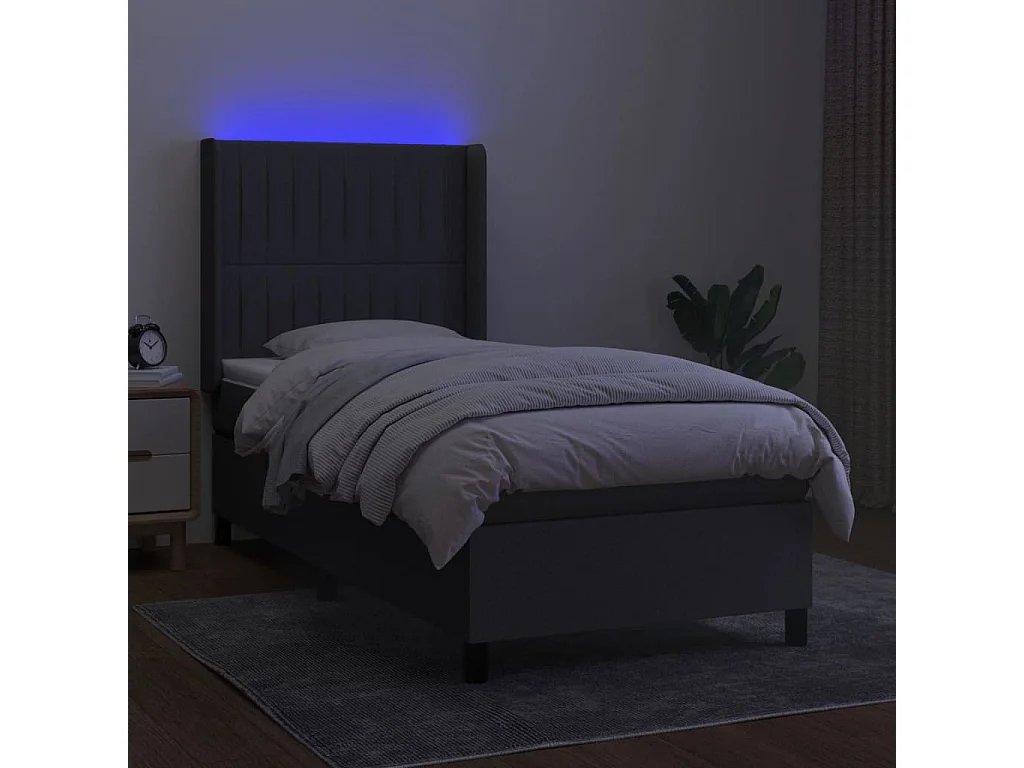 Conjunto Boxspring - 80x200 cm + Somieres + colchón + luces LED tela gris oscuro ES43372
