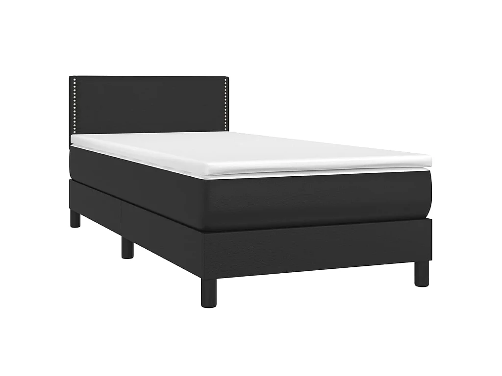 Cama continental c/ colchão/LED 100x200cm couro artificial preto PT271372