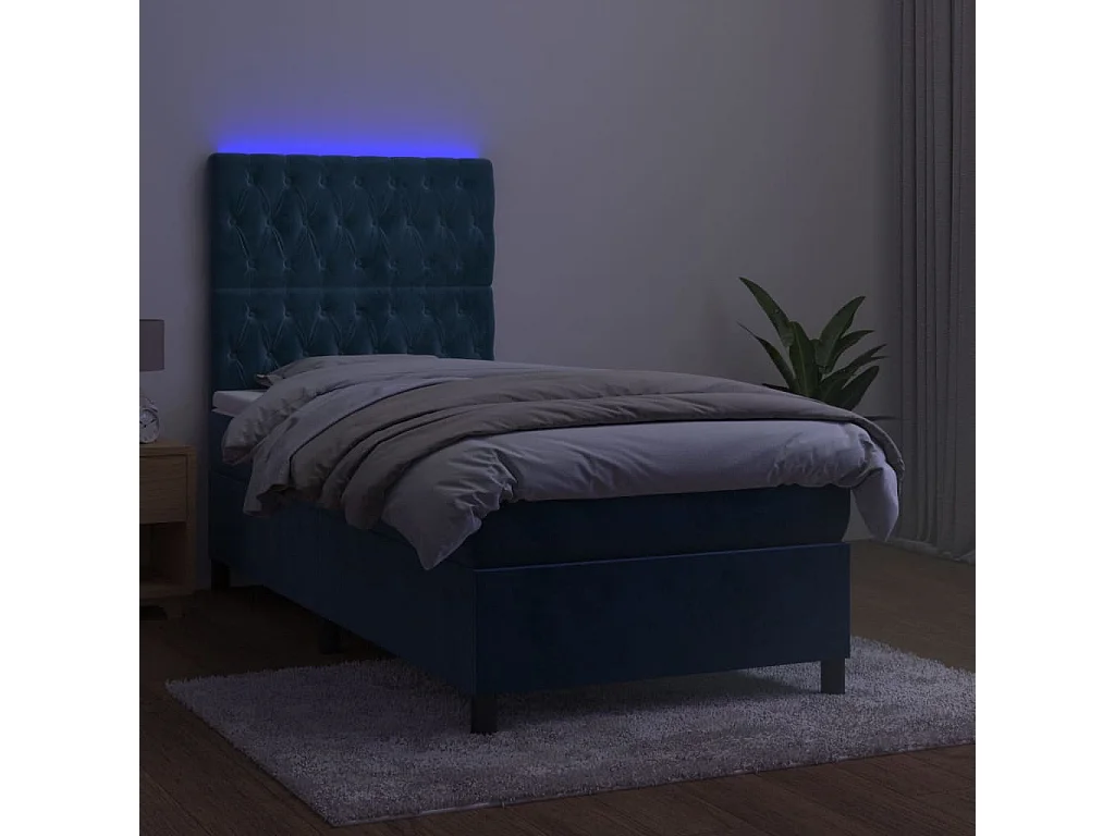 LED-Boxspringbett mit Matratze,Bett für Schlafzimmer Dunkelblau 100x200 cm Samt -CFW22800
