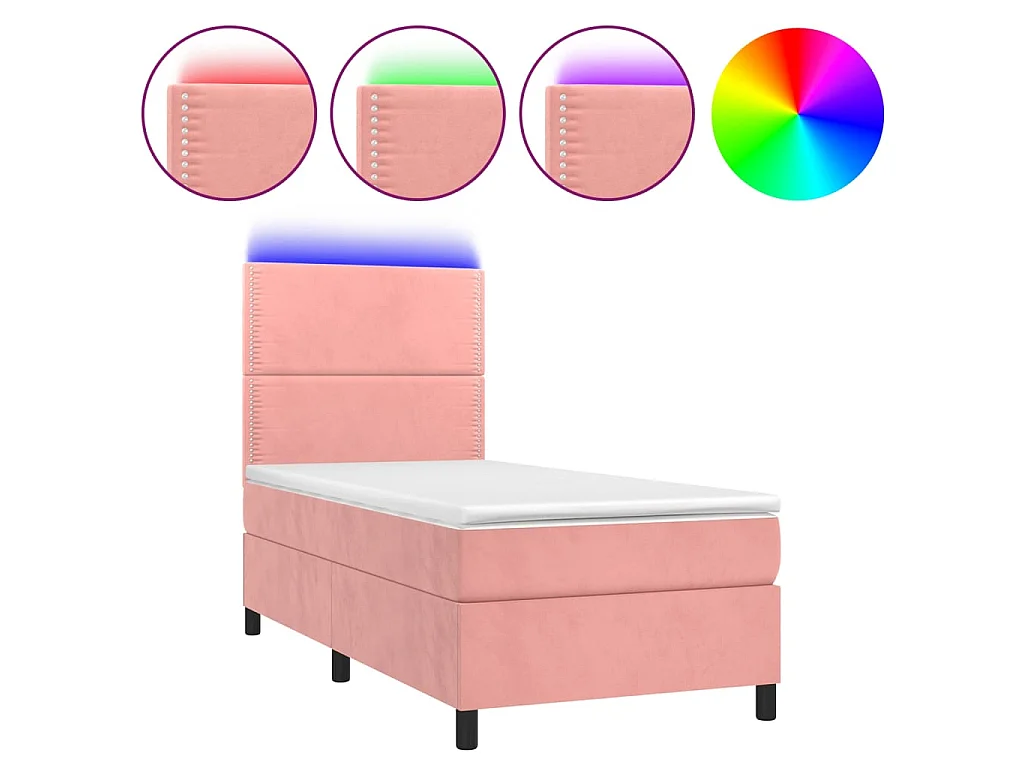 Cama box spring c/ colchão/LED 90x190 cm veludo rosa PT726424