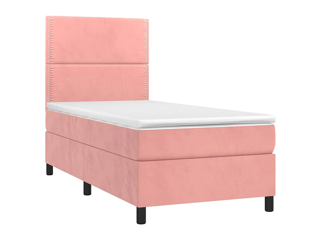 Cama box spring c/ colchão/LED 90x190 cm veludo rosa PT726424