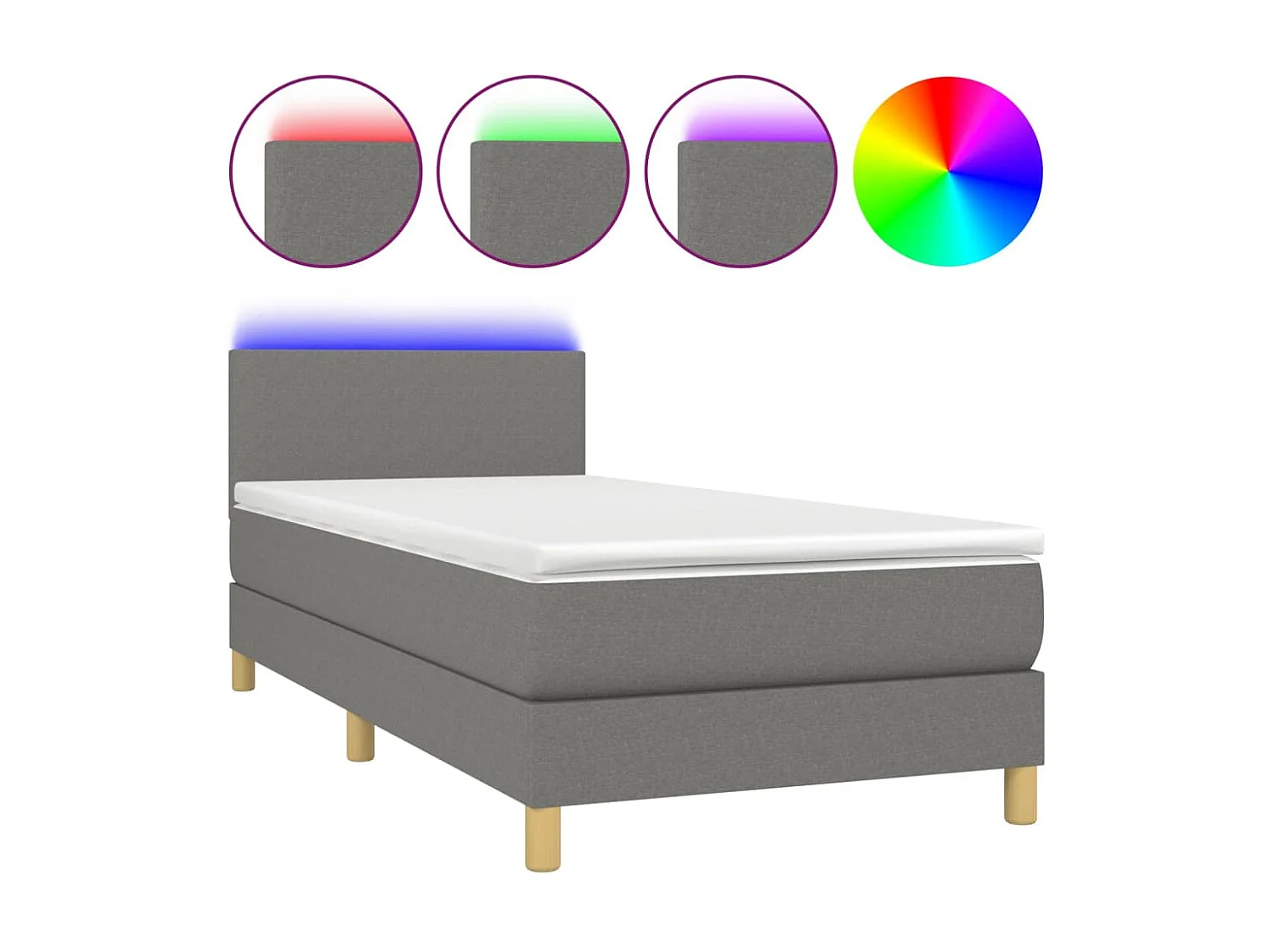 Conjunto Boxspring - 90x190 cm + Somieres + colchón + luces LED tela gris oscuro ES43726