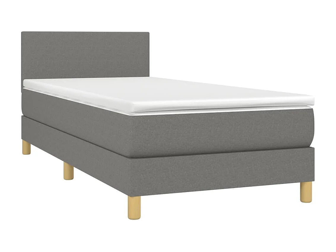 Conjunto Boxspring - 90x190 cm + Somieres + colchón + luces LED tela gris oscuro ES43726