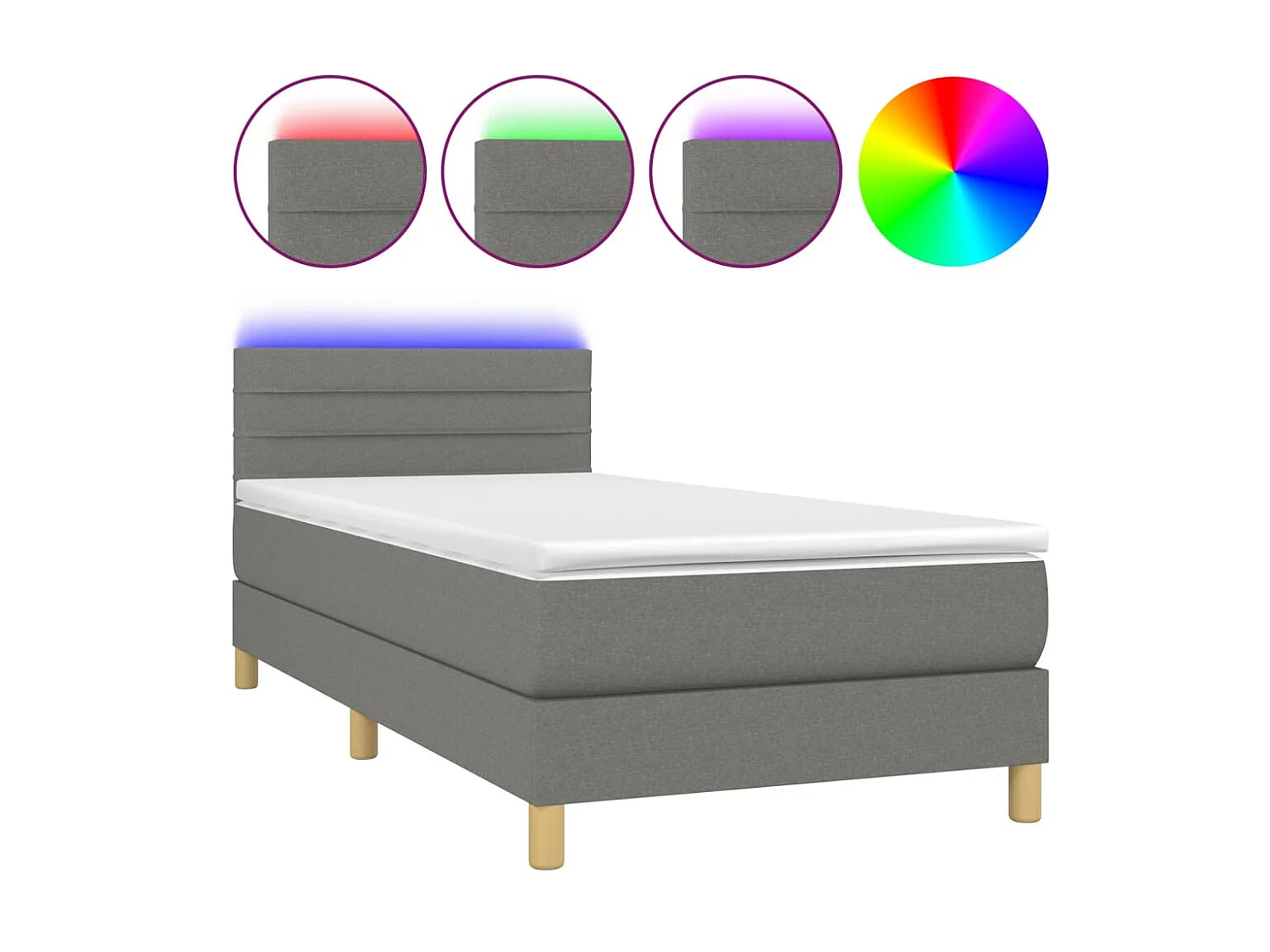 Conjunto Boxspring - 90x190 cm + Somieres + colchón + LED tela gris oscuro ES43478