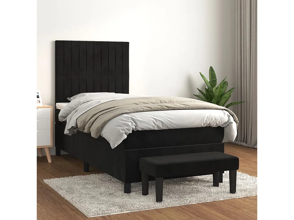 Boxspringbett mit Matratze,Bett für Schlafzimmer Schwarz 90x200 cm Samt -CFW35236
