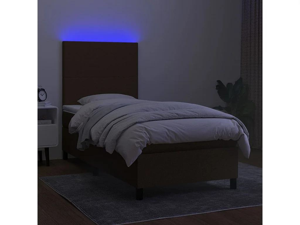 Cama continental c/ colchão/LED 90x200 cm tecido castanho-escuro PT870301