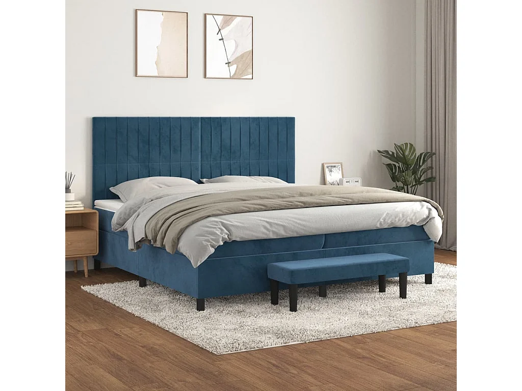 Boxspringbett mit Matratze,Bett für Schlafzimmer Dunkelblau 200x200 cm Samt -CFW65693