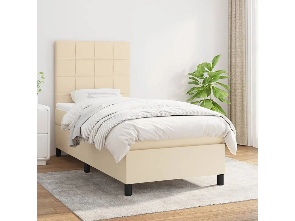 Ensemble complet boxspring - 100x200 cm + sommier tapissier + matelas Crème Tissu SRGW94161