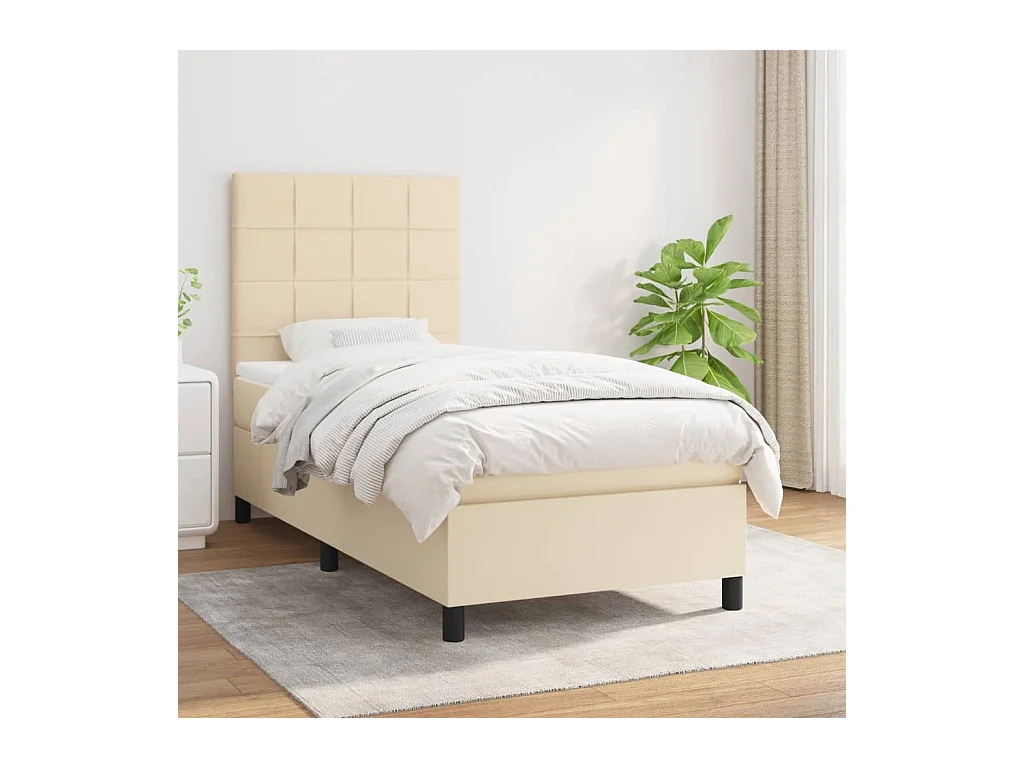 Ensemble complet boxspring - 100x200 cm + sommier tapissier + matelas Crème Tissu SRGW94161