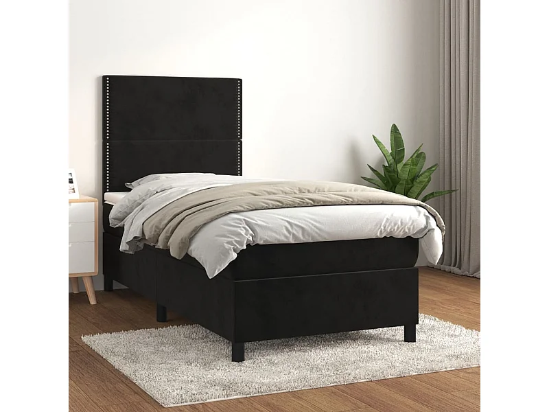 Conjunto Boxspring - 100x200 cm + Somieres + colchón terciopelo negro ES39399