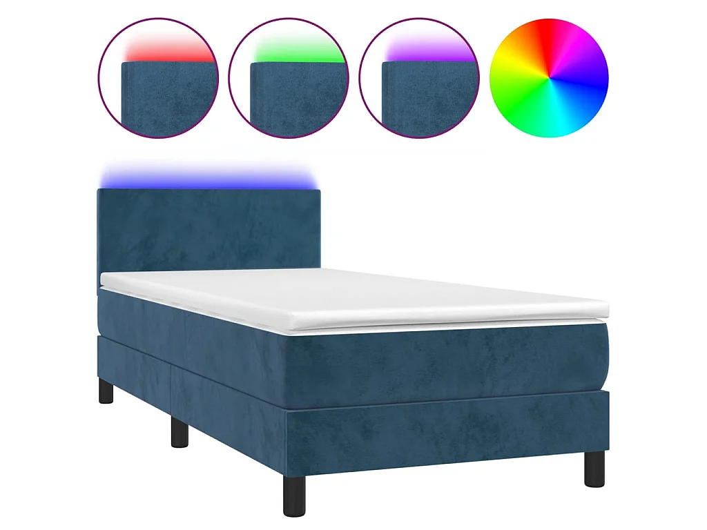 LED-Boxspringbett mit Matratze,Bett für Schlafzimmer Dunkelblau 90x200 cm Samt -CFW51039