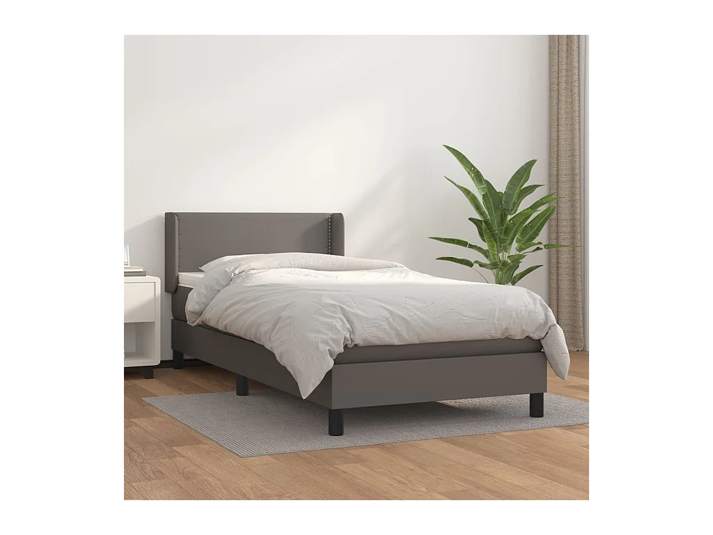 Conjunto Boxspring - 90x190 cm + Somieres + colchón cuero sintético gris ES41469