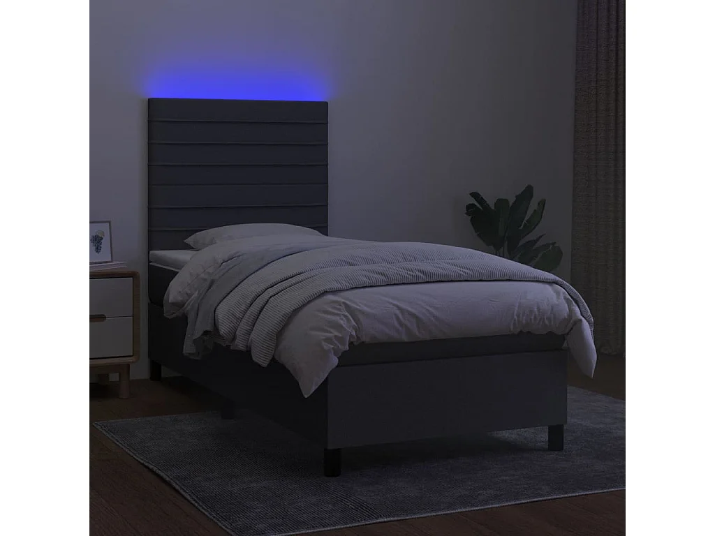 Conjunto Boxspring - 80x200 cm + Somieres + colchón + luces LED tela gris oscuro ES42892