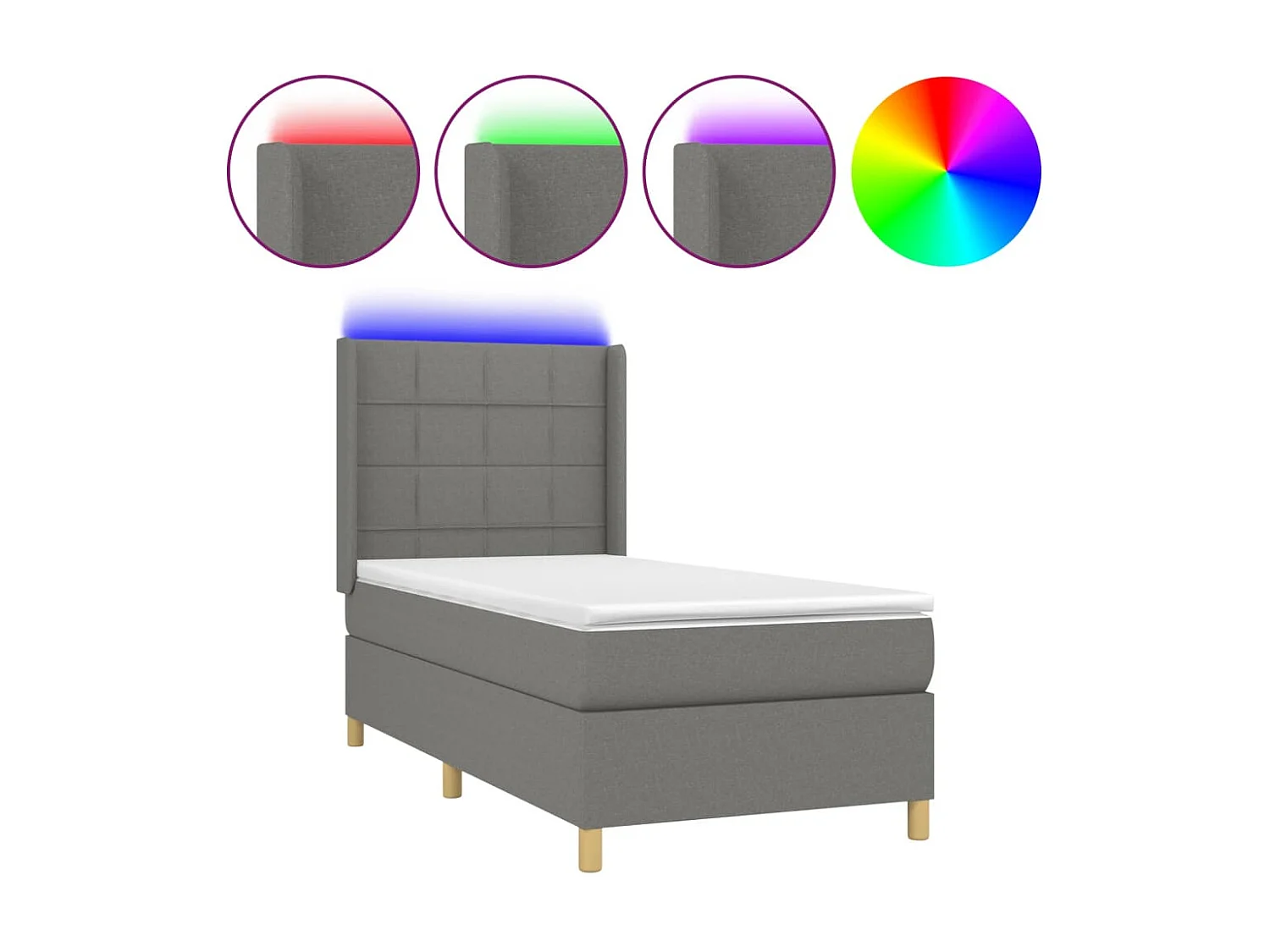 Conjunto Boxspring - 80x200 cm + Somieres + colchón + luces LED tela gris oscuro ES43893