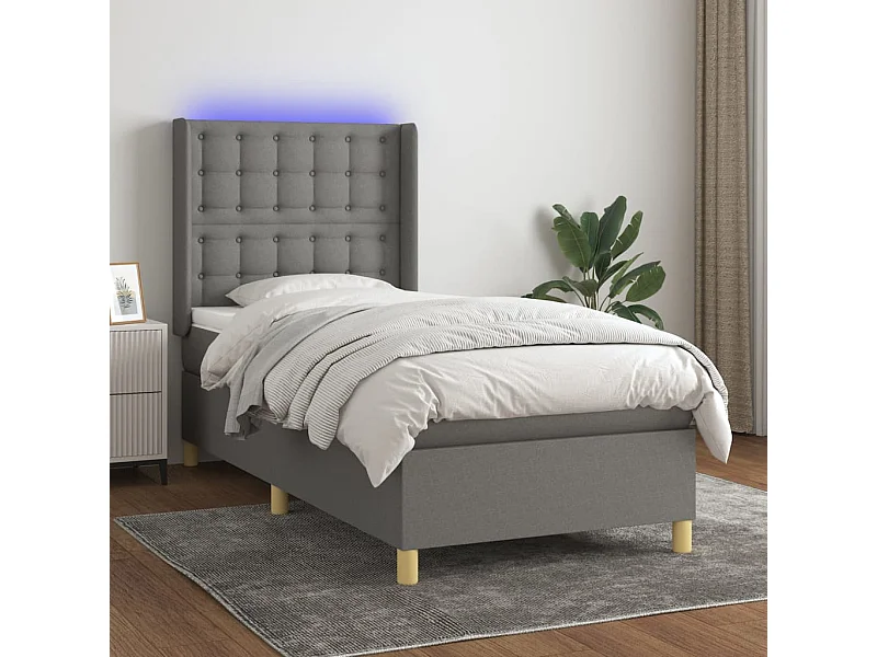 Cama continental c/ colchão e LED 80x200 cm tecido cinza-escuro PT410638