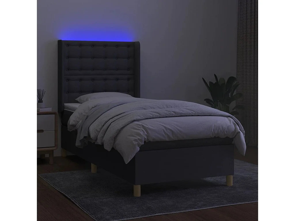 Conjunto Boxspring - 80x200 cm + Somieres + colchón + luces LED tela gris oscuro ES44004