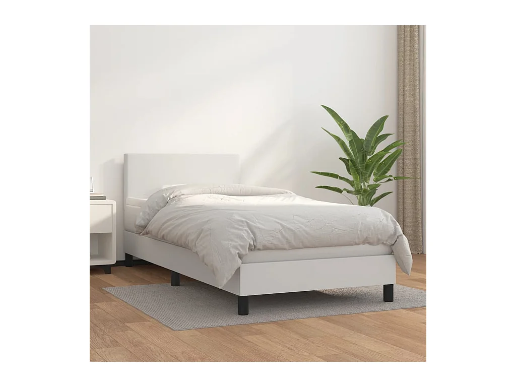 Ensemble complet boxspring - 90x200 cm + sommier tapissier + matelas Blanc Similicuir SRGW34627