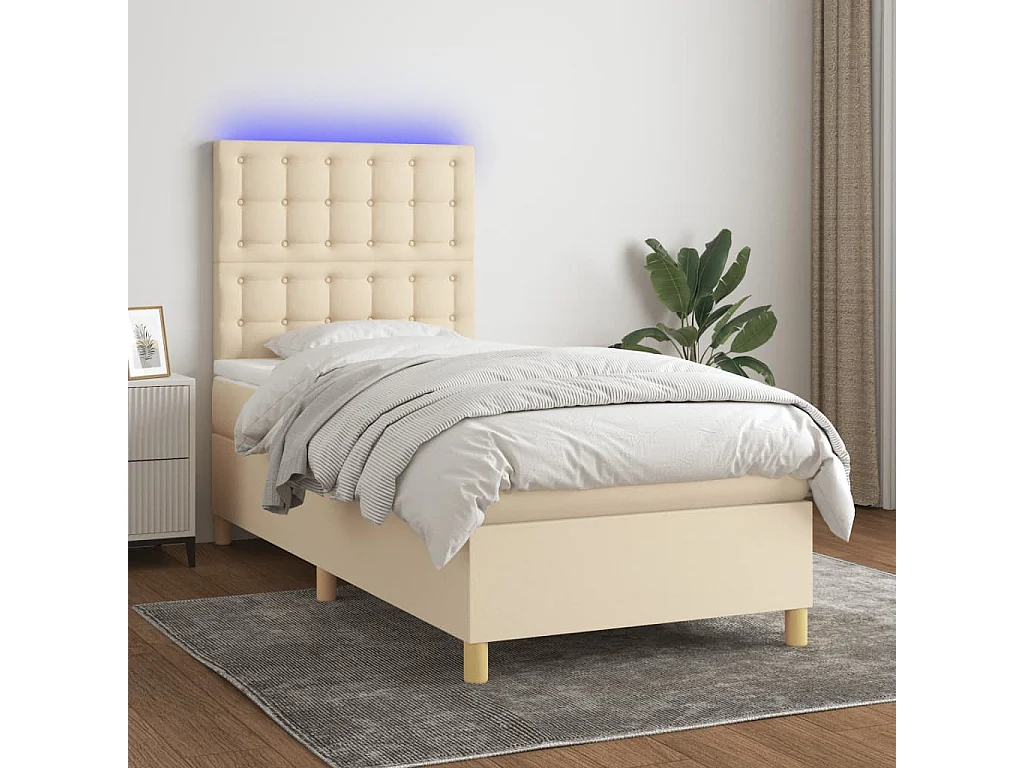 Cama continental c/ colchão e LED 100x200 cm tecido cor creme PT931290