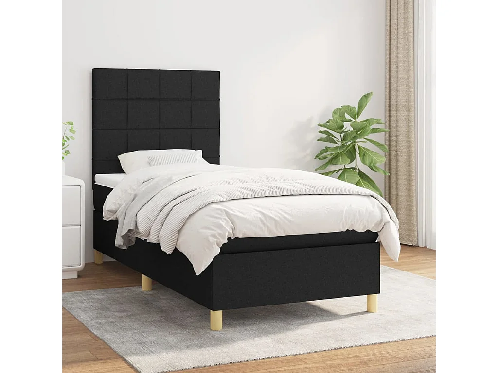 Cama continental com molas+ colchão 90x190 cm tecido preto PT776601