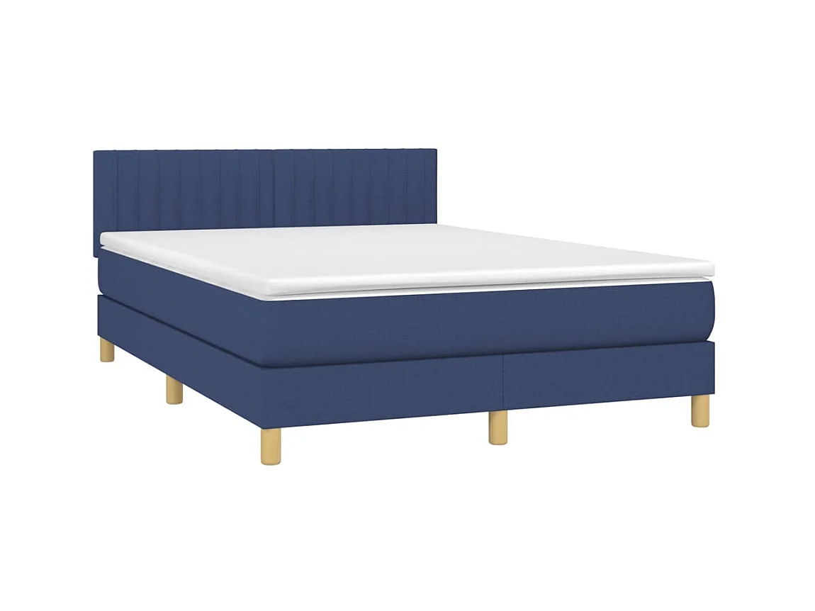 Conjunto Boxspring - 140x190 cm + Somieres + colchón + luces LED tela azul ES44414