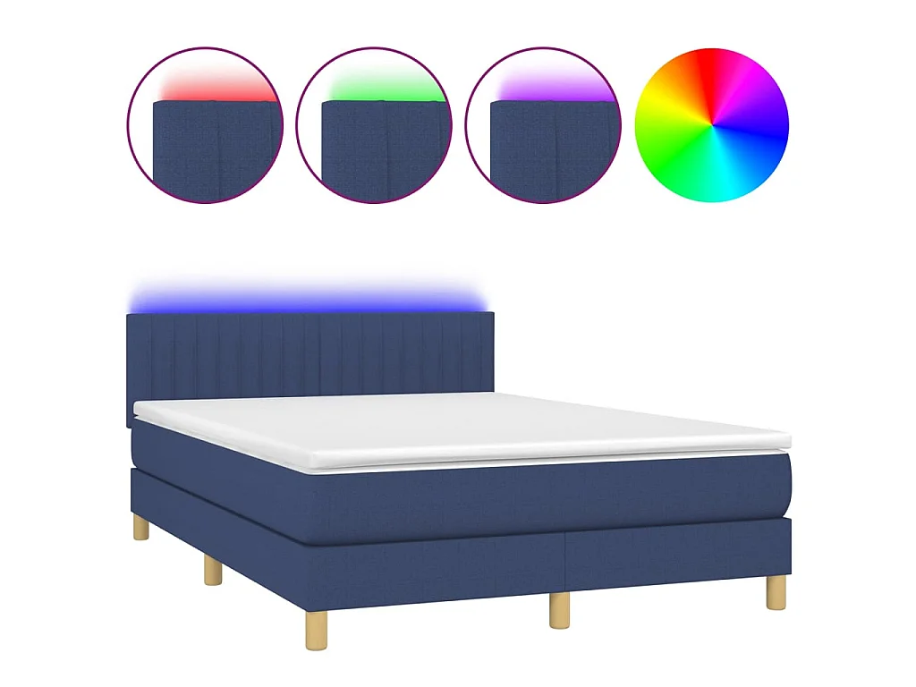 Cama continental c/ colchão e LED 140x190 cm tecido azul PT232512