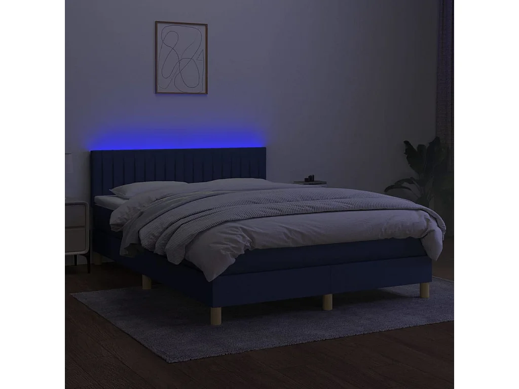 Cama continental c/ colchão e LED 140x190 cm tecido azul PT232512