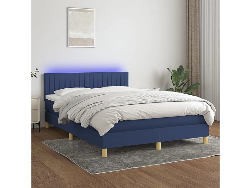 Cama continental c/ colchão e LED 140x190 cm tecido azul PT232512