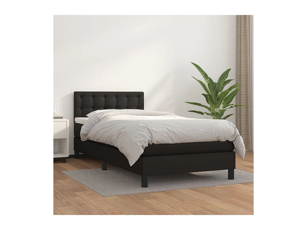 Ensemble complet boxspring - 100x200 cm + sommier tapissier + matelas Noir Similicuir SRGW10843
