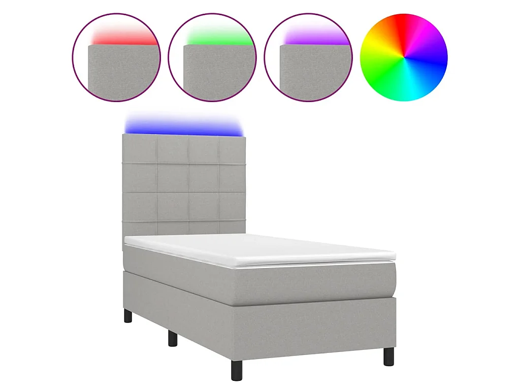 Conjunto Boxspring - 90x190 cm + Somieres + colchón + luces LED tela gris claro ES43520