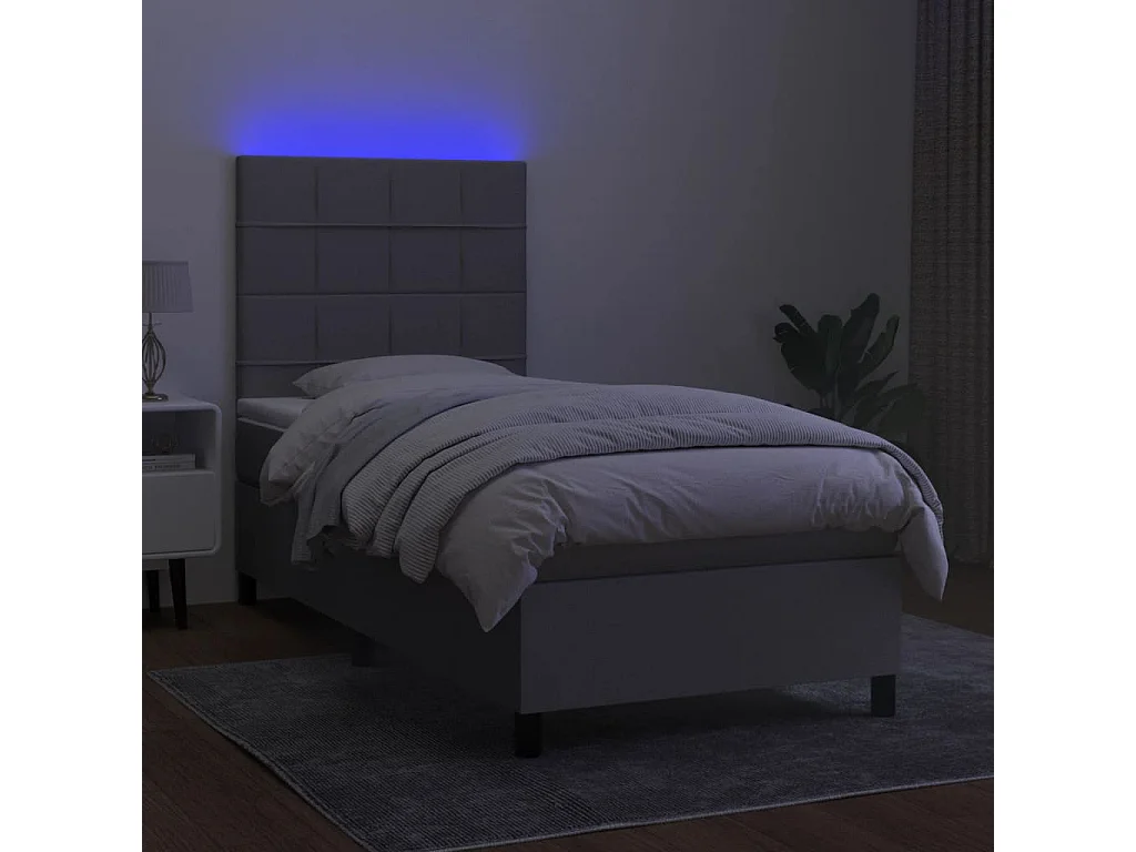 Conjunto Boxspring - 90x190 cm + Somieres + colchón + luces LED tela gris claro ES43520