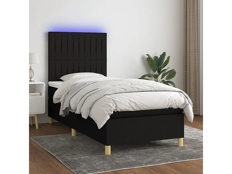 Cama continental c/ colchão e LED 90x190 cm tecido preto PT320869