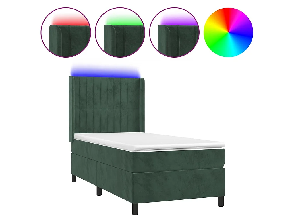 LED-Boxspringbett mit Matratze,Bett für Schlafzimmer Dunkelgrün 100x200 cm Samt -CFW24541