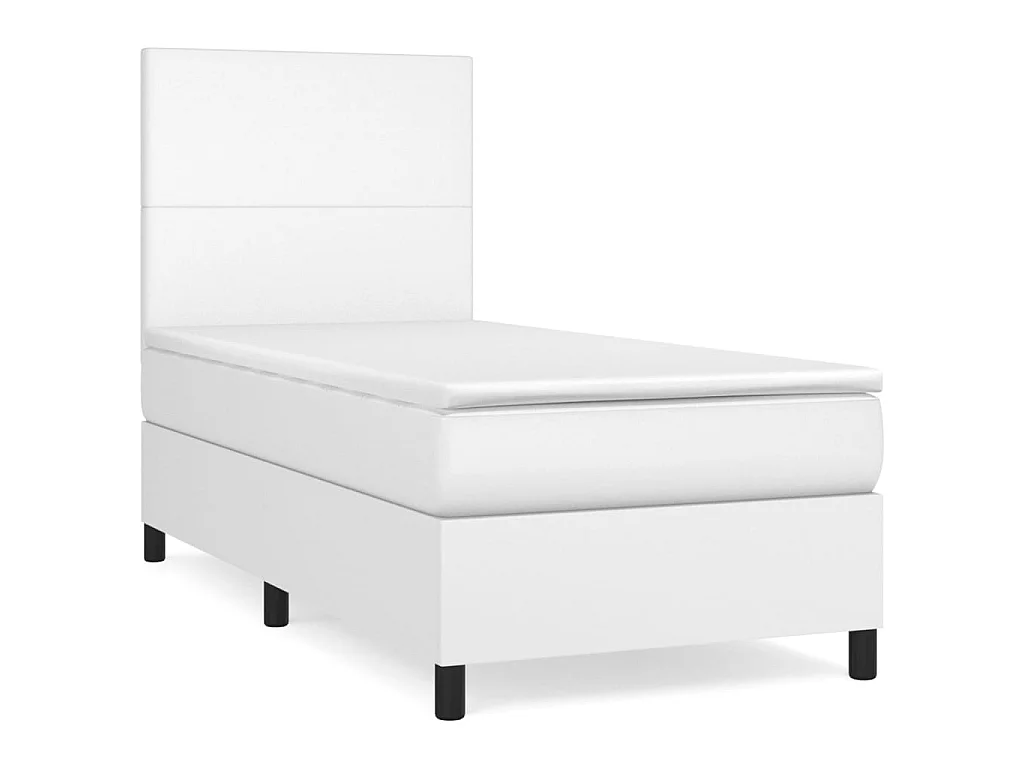 Cama continental com molas+ colchão 90x190 cm couro artificial branco PT510949