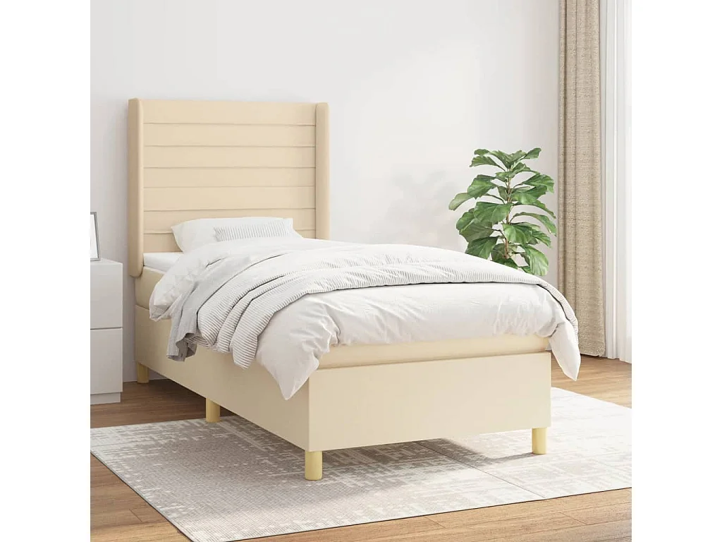 Boxspringbett mit Matratze,Bett für Schlafzimmer Creme 100x200 cm Stoff -CFW11935