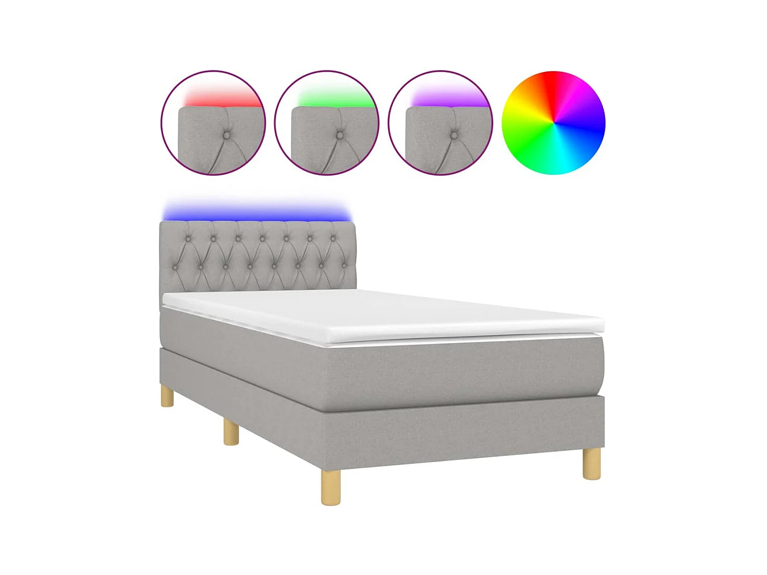Conjunto Boxspring - 90x190 cm + Somieres + colchón tela y LED gris claro ES43748