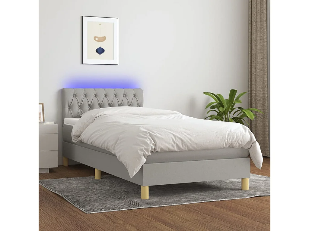 Conjunto Boxspring - 90x190 cm + Somieres + colchón tela y LED gris claro ES43748