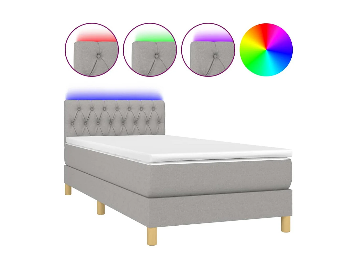 Conjunto Boxspring - 90x190 cm + Somieres + colchón tela y LED gris claro ES43748